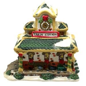 2003 Cobblestone Corners Train Station Christmas Village Light-Up House